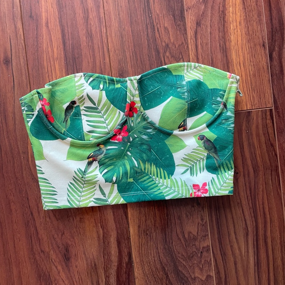 Zara Tropical Printed Cropped Bustier